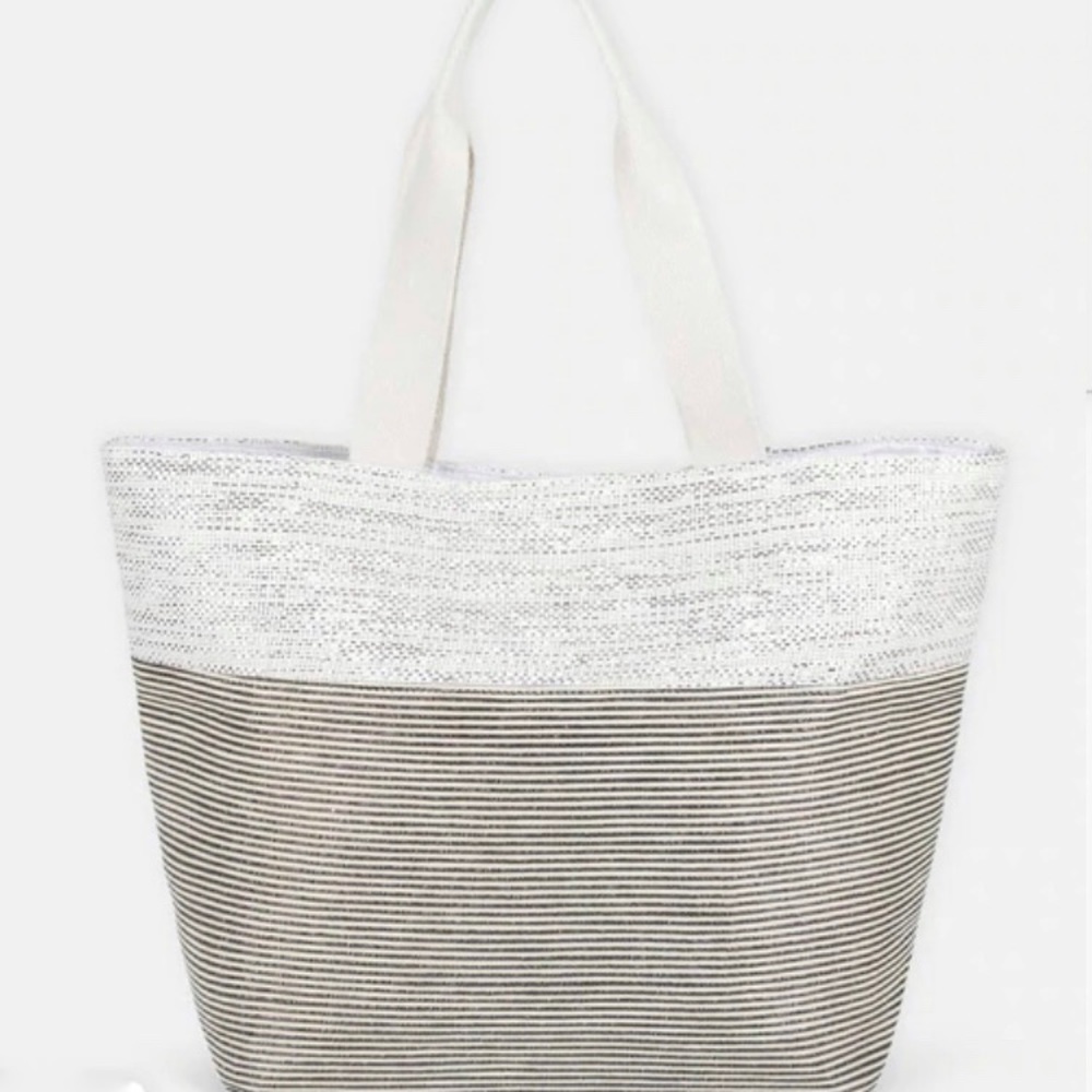 NWT ALOHA TOTE BAG IN CANVAS SILVER